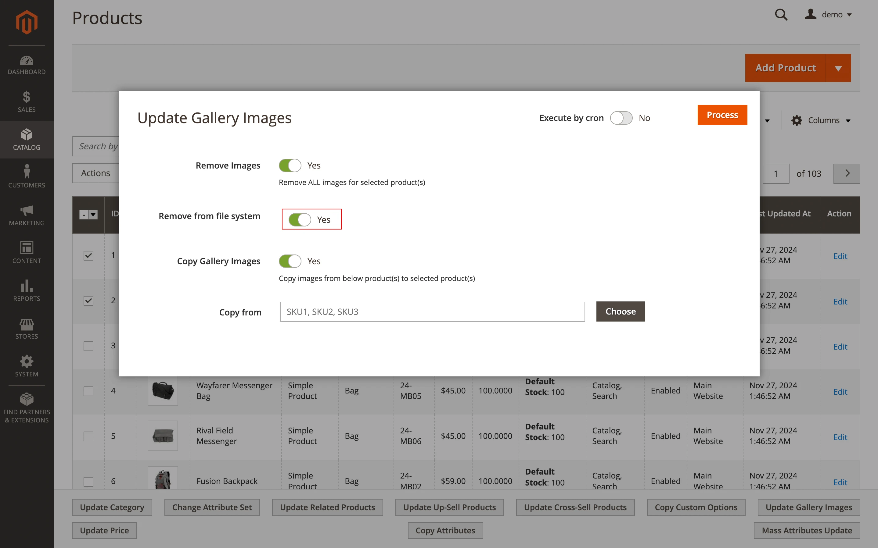 Remove product images from file system option