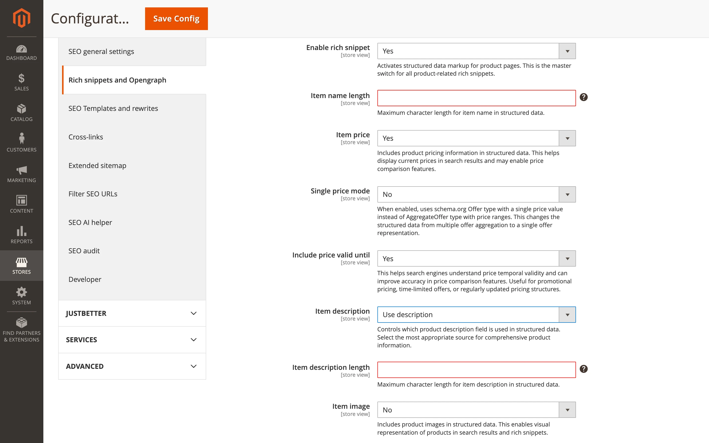 Rich snippets item settings