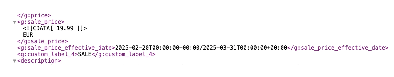 Sales price example in the feed