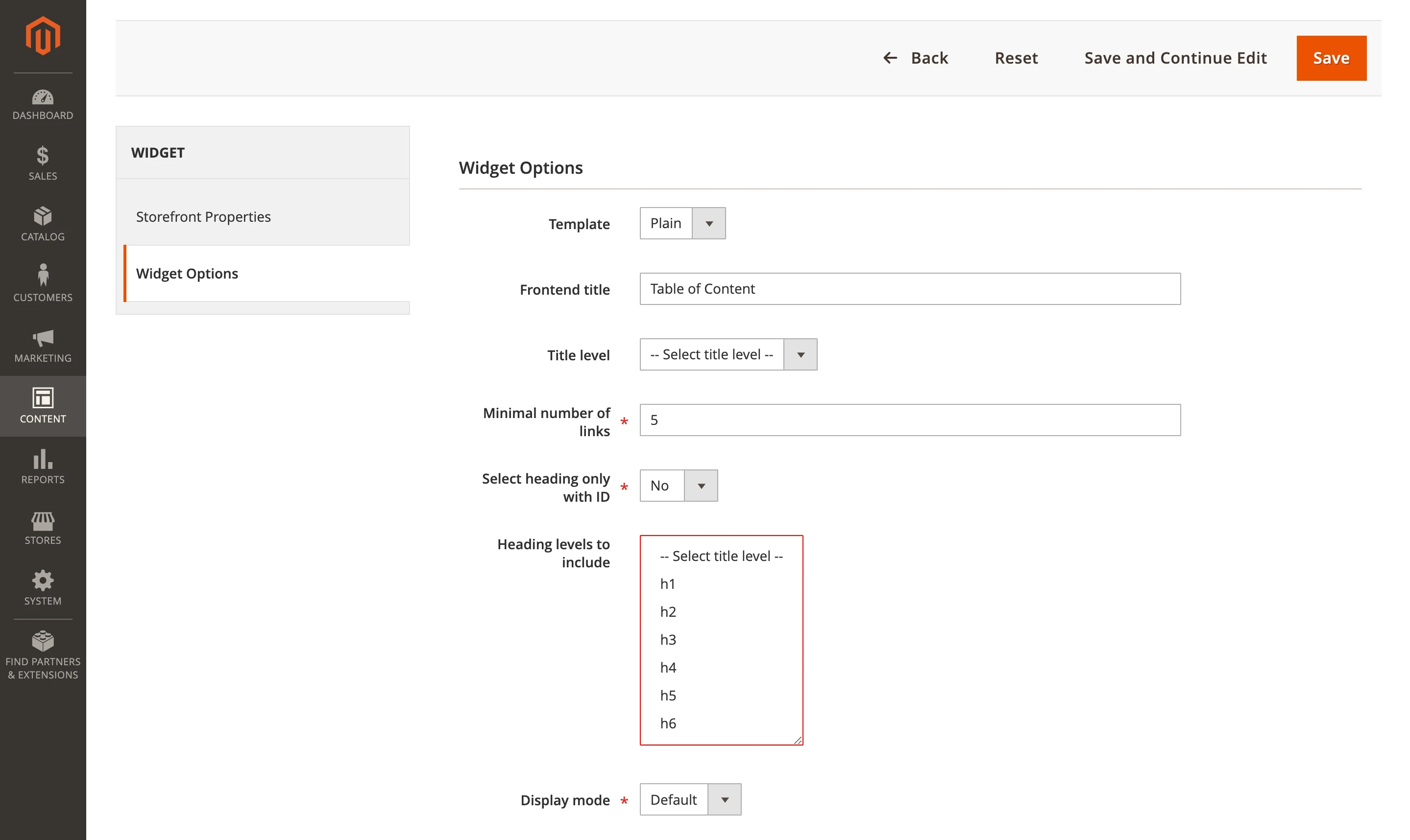 Selectable Heading Levels
