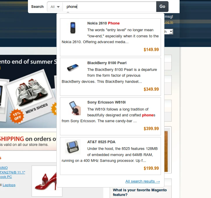 Drop-down box for search: 