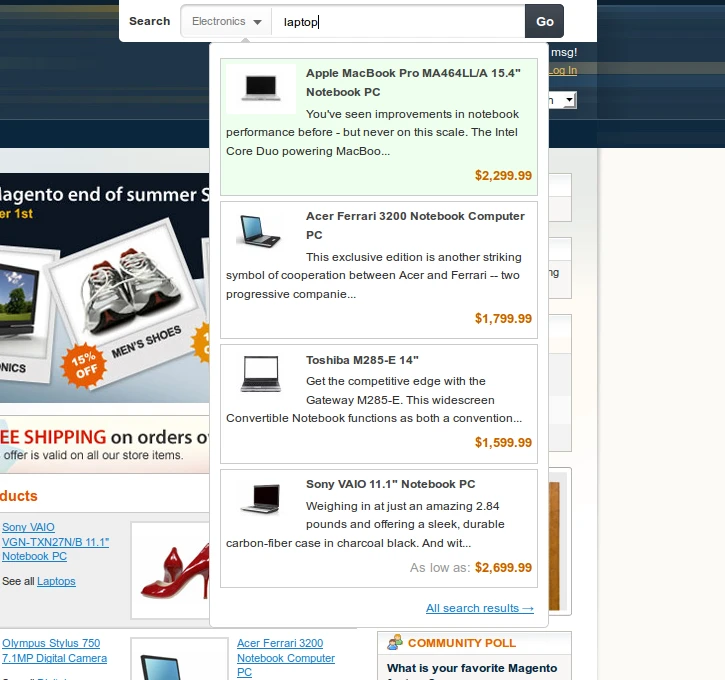 Drop-down box for search: 