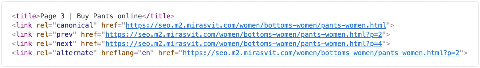 Canonical tags added with Mirasvit Magento 2 SEO Suite Ultimate extension in the site source code.