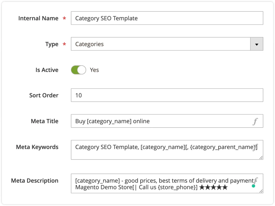 Setting up a SEO template in Mirasvit Magento 2 SEO Suite Ultimate.