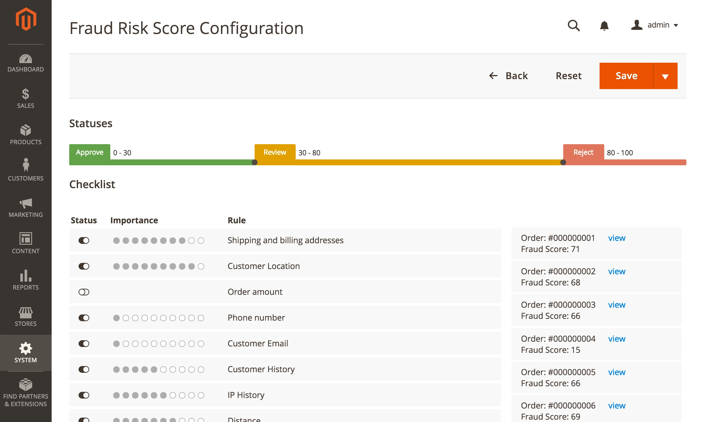 Setting up the weight of each risk factor