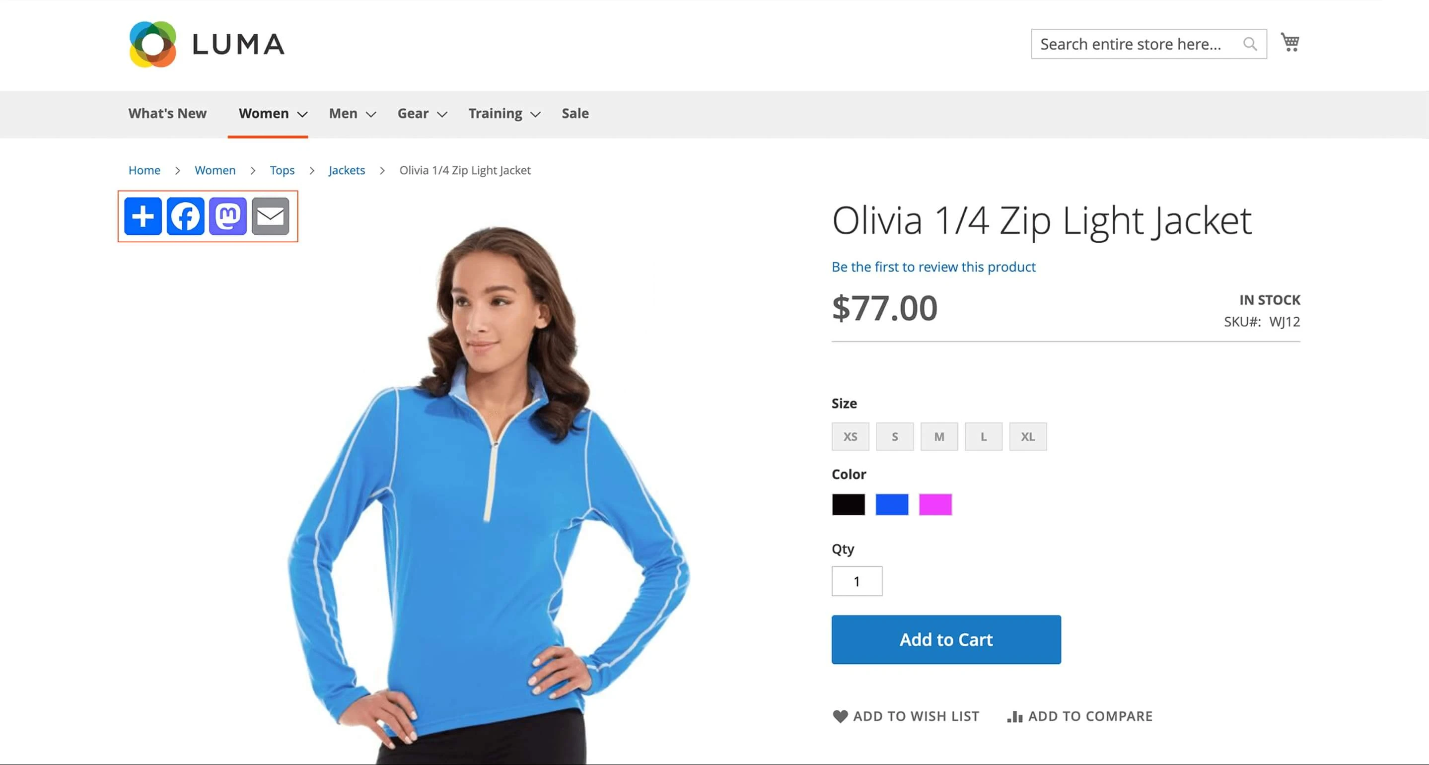Show on Product pages option example