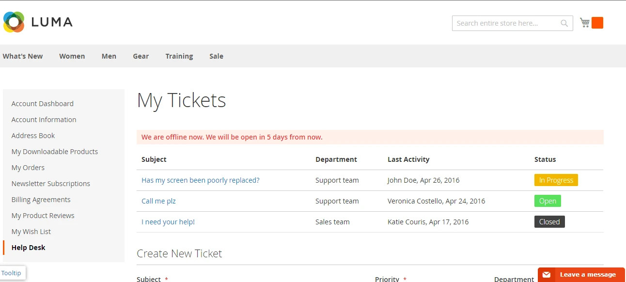 Working schedule feature from Help Desk